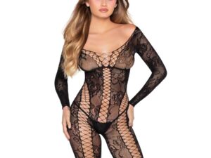 LEG AVENUE - 89369 JUMPSUIT DE RED Y ENCAJE NEGRO - TALLA ÚNICA