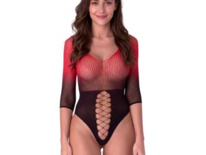 PASSION - BS118 BODYSTOCKING DE MALLA NEGRO Y ROJO