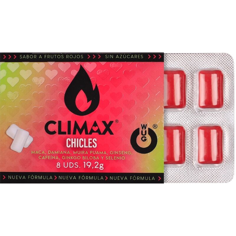 WUG Climax - Chicle funcional con Maca, Damiana y Ginseng para potenciar el deseo y la vitalidad íntima BLISTER 8 UDS - Imagen 2