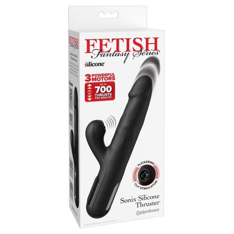 FETISH FANTASY SERIES - VIBRADOR RABBIT SONIX SILICONE THRUSTER NEGRO - Imagen 5