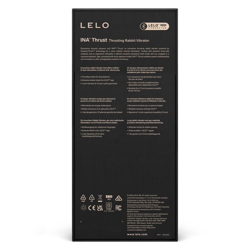 LELO - INA THRUST VIBRADOR RABBIT CON EMPUJE NEGRO - Imagen 7