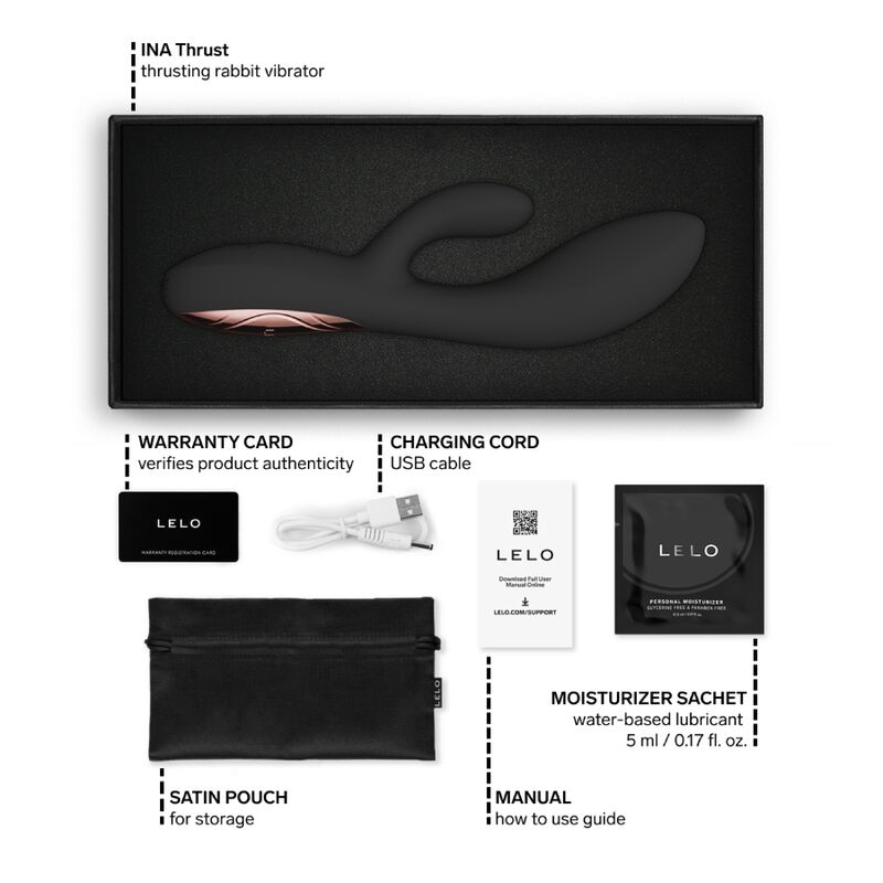 LELO - INA THRUST VIBRADOR RABBIT CON EMPUJE NEGRO - Imagen 5