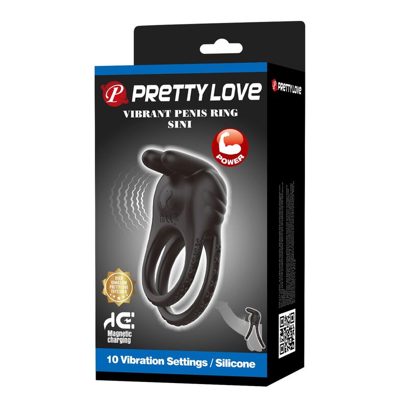 PRETTY LOVE - SINI ANILLO PARA PENE VIBRADOR RECARGABLE 10 FUNCIONES NEGRO - Imagen 5