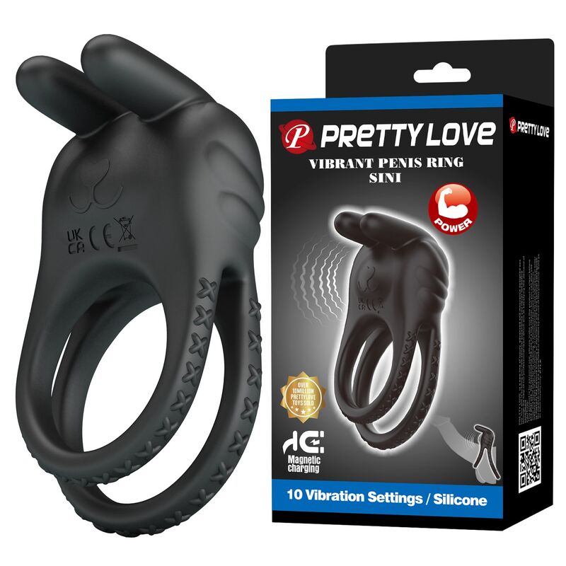 PRETTY LOVE - SINI ANILLO PARA PENE VIBRADOR RECARGABLE 10 FUNCIONES NEGRO - Imagen 4