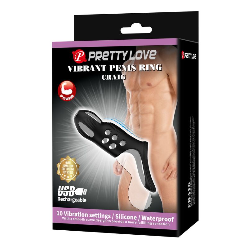 PRETTY LOVE - CRAIG ANILLO PARA PENE VIBRADOR RECARGABLE NEGRO - Imagen 7