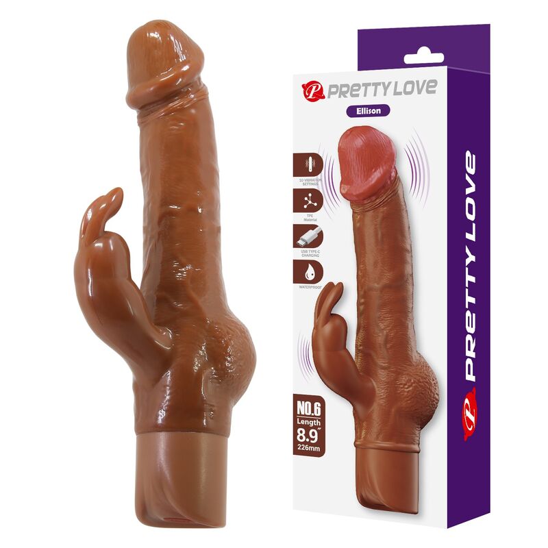 PRETTY LOVE - ELLISON VIBRADOR RABBIT REALÍSTICO 22,6 CM Ø 4,2 CM COLOR MARRÓN - Imagen 5