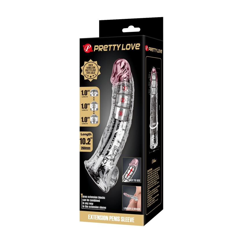 PRETTY LOVE - FUNDA EXTENSORA PARA PENE AJUSTABLE 26 CM Ø 4 CM COLOR TRANSPARENTE - Imagen 4