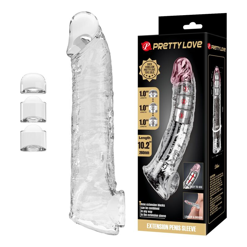 PRETTY LOVE - FUNDA EXTENSORA PARA PENE AJUSTABLE 26 CM Ø 4 CM COLOR TRANSPARENTE - Imagen 2