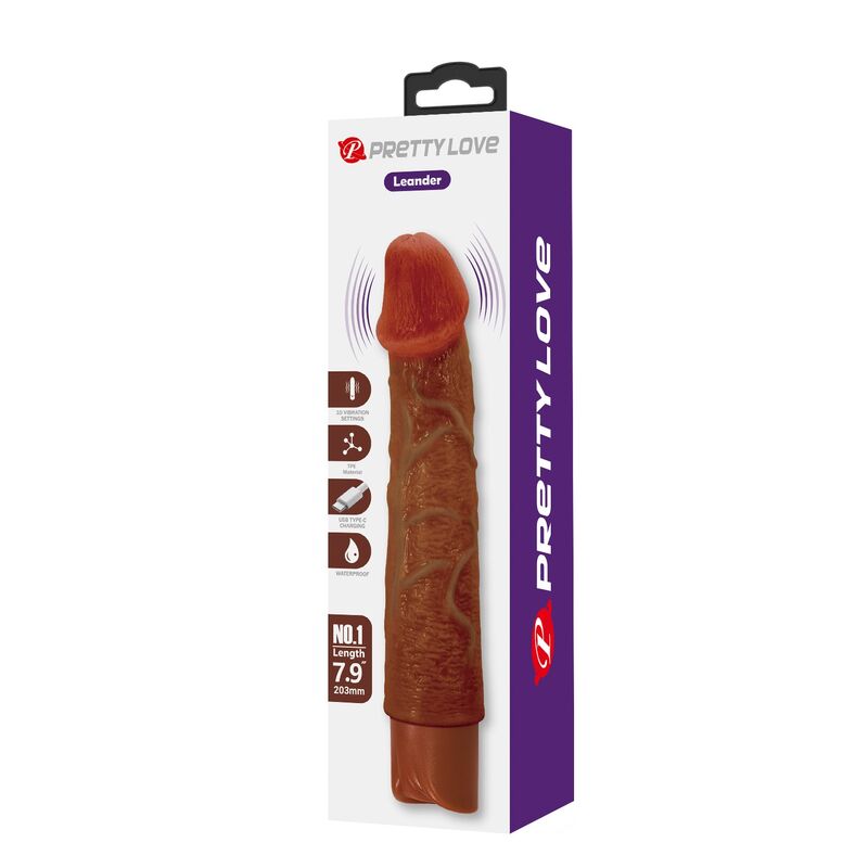 PRETTY LOVE - LEONARDO VIBRADOR REALÍSTICO 20 CM Ø 4 CM COLOR MARRÓN - Imagen 4