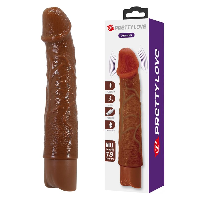 PRETTY LOVE - LEONARDO VIBRADOR REALÍSTICO 20 CM Ø 4 CM COLOR MARRÓN - Imagen 10