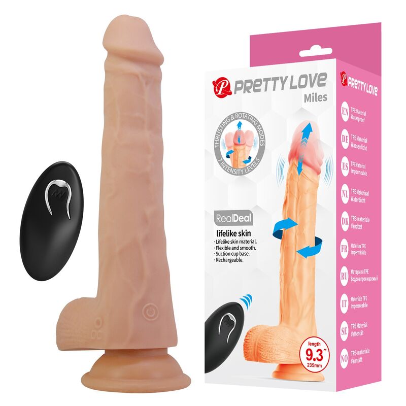 PRETTY LOVE - MILES DILDO VIBRADOR CON EMPUJE Y ROTACIÓN 23,5 CM Ø 4,8 CM COLOR NATURAL - Imagen 4