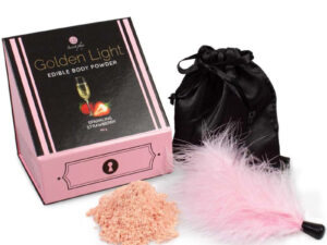 SECRETPLAY - GOLDEN LIGHT KIT POLVOS COMESTIBLES Y PLUMA FRESAS  CAVA - Imagen 1