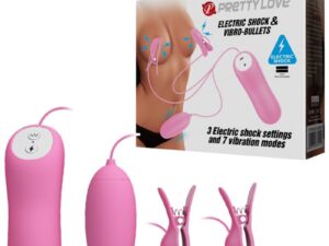 PRETTY LOVE - PINZAS CON VIBRACIÓN Y ELETROSHOCK ROSA