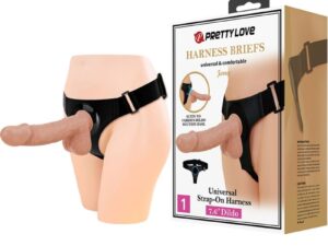 PRETTY LOVE - HARNESS BRIEFS ARNÉS UNIVERSAL CON DILDO JERRY 21.8 CM NATURAL - Imagen 1