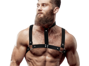 FETISH SUBMISSIVE ATTITUDE - ARNÉS AJUSTABLE ECOPIEL PECHO CON COLLAR HOMBRE - Imagen 1