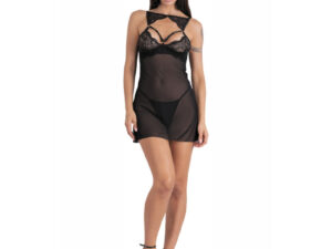 LIVCO CORSETTI FASHION - KROLINA LC 90734 CHEMISE + TANGA NEGRO S/M - Imagen 3