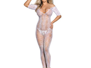 SUBBLIME - 951818 BODYSTOCKING CROTCHLESS DE REJILLA CON PATRÓN DE ROSAS BLANCA TALLA ÚNICA - Imagen 1