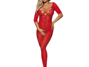 SUBBLIME - 951825 BODYSTOCKING CROTCHLESS DE REJILLA CON PATRÓN DE ROSAS ROJO TALLA ÚNICA - Imagen 1