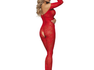 SUBBLIME - 951825 BODYSTOCKING CROTCHLESS DE REJILLA CON PATRÓN DE ROSAS ROJO TALLA ÚNICA - Imagen 3