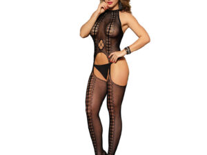 SUBBLIME - 952013 BODYSTOCKING DE REJILLA CON ESTAMPADOS Y CUELLO HALTER NEGRO TALLA ÚNICA - Imagen 3