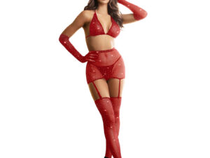 SUBBLIME - 952181 BODYSTOCKING DE REJILLA CON GUANTES Y DIAMANTES ROJO TALLA ÚNICA - Imagen 1