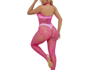 SUBBLIME - 952389 BODYSTOCKING CROTCHLESS DE REJILLA Y ENCAJE CON CUELLO ALTO ROSA TALLA ÚNICA - Imagen 2