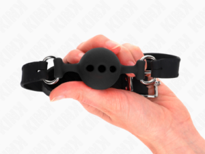 KINK - MORDAZA 55 x 2 CM DE BOLA 4 CM DE SILICONA COMPLETA TALLA S NEGRO AJUSTABLE 35-51 CM - Imagen 4