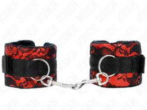 KINK - MUÑEQUERAS CORTAS DE ENCAJE TERCIOPELO Y UNIÓN DE NYLON ROJO/NEGRO 23 X 6.5 CM - Imagen 1