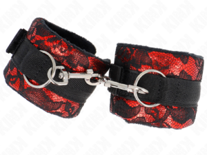 KINK - MUÑEQUERAS CORTAS DE ENCAJE TERCIOPELO Y UNIÓN DE NYLON ROJO/NEGRO 23 X 6.5 CM - Imagen 2