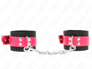 KINK - MUÑEQUERAS DE NYLON NEGRO CON CORREA POLIPIEL FUSCIA AJUSTABLE 19-29 CM X 5.1 CM - Imagen 1