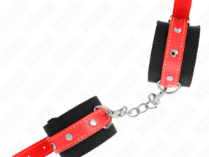 KINK - MUÑEQUERAS DE NYLON NEGRO CON CORREA POLIPIEL ROJO AJUSTABLE 19-24 CM X 5.5 CM - Imagen 2