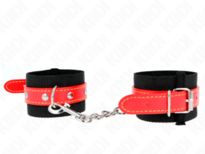 KINK - MUÑEQUERAS DE NYLON NEGRO CON CORREA POLIPIEL ROJO AJUSTABLE 19-24 CM X 5.5 CM - Imagen 1