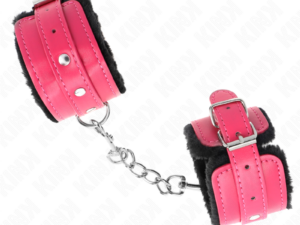 KINK - MUÑEQUERAS FORRADAS PREMIUM NEGRO CON CORREA FUCSIA AJUSTABLE 17-29 CM X 6 CM - Imagen 2