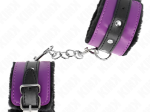 KINK - MUÑEQUERAS FORRADAS PREMIUM NEGRO CON CORREA VIOLETA / NEGRO AJUSTABLE 17-29 CM X 6 CM - Imagen 2