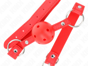 KINK - MORDAZA DE BOLA 4 CM TRANSPIRABLE CON DOBLE REMACHE MODELO 1 ROJO 62 x 2.5 CM AJUSTABLE 42-58 CM - Imagen 2