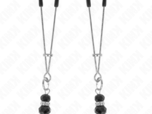 KINK - PINZAS PARA PEZONES PLATEADA FINA CON TRIPLE BOLA DE VIDRIO NEGRO 7 CM - Imagen 1