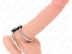KINK - ANILLO PENE DOBLE METAL 3.7 CM A 5 CM CONECTADOS POR CORREA POLIPIEL MODELO 1