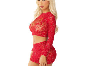 LEG AVENUE - TOP + FALDA DE REJILLA CON BRILLANTES ROJO - Imagen 3
