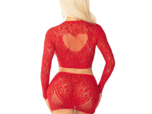 LEG AVENUE - TOP + FALDA DE REJILLA CON BRILLANTES ROJO - Imagen 4
