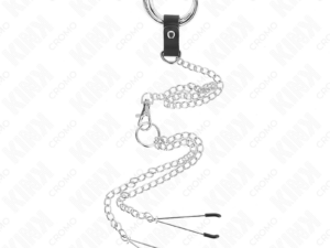 KINK - ANILLO PENE TRIPLE METAL CROMADO 3 CM A 4.5 CM CON CADENA METAL 26 CM Y PINZAS PARA PEZONES - Imagen 3