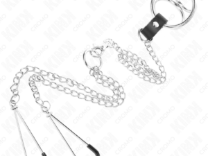 KINK - ANILLO PENE TRIPLE METAL CROMADO 3 CM A 4.5 CM CON CADENA METAL 26 CM Y PINZAS PARA PEZONES - Imagen 4