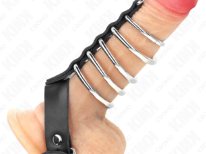 KINK - ANILLO PENE CUERO CORREA CON CERRADURA 21 X 2 CM Y 5 ANILLOS METAL DE 3 CM A 4 CM