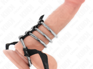 KINK - 4 ANILLOS PENE METAL CONECTADOS 3.8 CM A 5 CM CON CINTURÓN DE POLIPIEL 112 CM