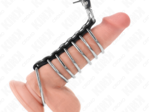 KINK - 7 ANILLOS PENE METAL 3.8 CM A 5 CM CONECTADOS CON POLIPIEL Y CADENA METAL 100 CM