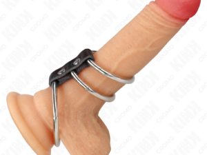 KINK - ANILLO PENE TRIPLE METAL 3.7 CM A 5 CM CONECTADOS CON CUERO - Imagen 2