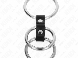 KINK - ANILLO PENE TRIPLE METAL 3.7 CM A 5 CM CONECTADOS CON CUERO - Imagen 3