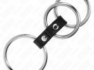 KINK - ANILLO PENE TRIPLE METAL 3.7 CM A 5 CM CONECTADOS CON CUERO - Imagen 4