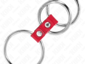 KINK - ANILLO PENE TRIPLE METAL 3.7 CM A 5 CM CONECTADOS CON CUERO ROJO - Imagen 3