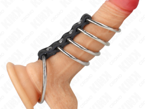 KINK - 5 ANILLOS PENE 3.7 CM A 5 CM METAL CONECTADOS POR CUERO