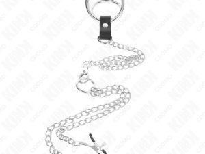 KINK - ANILLO PENE TRIPLE METAL CROMADO 3.8 CM A 5 CM CON CADENA METAL 26 CM Y PINZAS PARA PEZONES MODELO 1 - Imagen 3